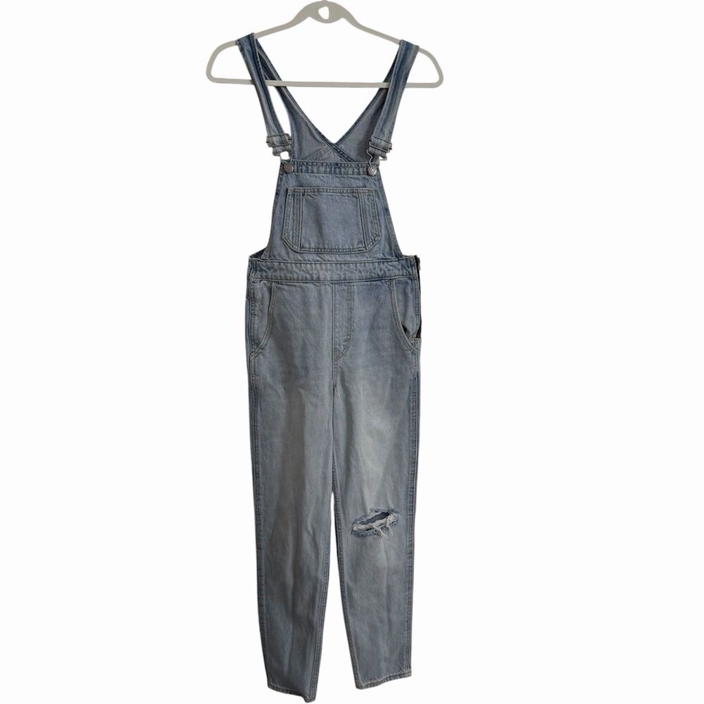 Levi’s Premium Denim Overalls Womens 25 Blue Light Wash Distressed Bib Jeans Y2K